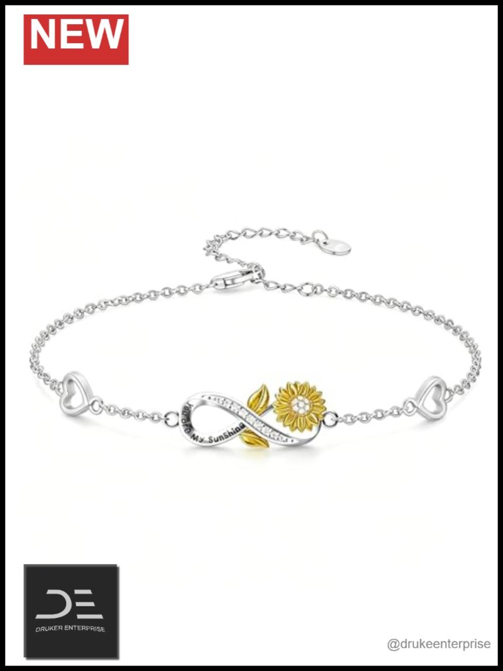 925 Sterling Silver Infinity Bracelet Sunflower You Are My Sunshine Jewelry Gift